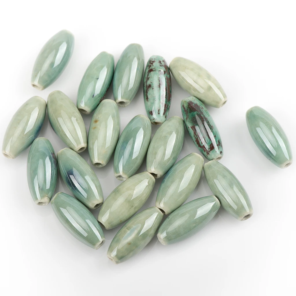 20pcs Various Styles Green Color Special-shaped Ceramic Beads Diy Material For Necklaces Bracelets #1208