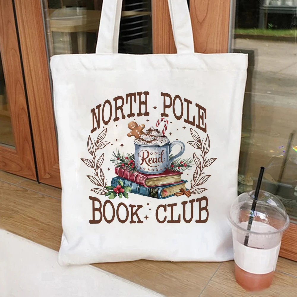 Rétro Vintage pôle nord livre Club pain d'épice chaud cacao sac fourre-tout Bookish sac toile sac fourre-tout sacs à provisions sac à main à bandoulière