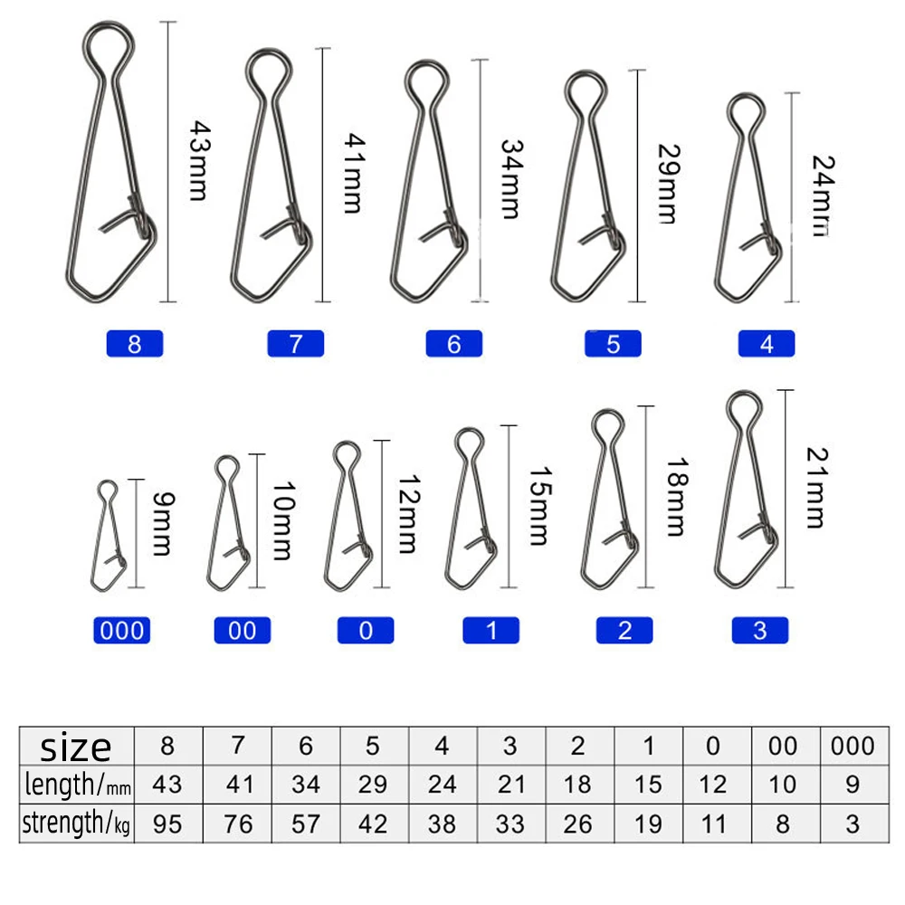 DNDYUJU 30-50pcs Stainless Steel Fishing Snap Hooked Snap Pin Fastlock Clip Rolling Swivel Accessories Barrel Swivel Lure Hook