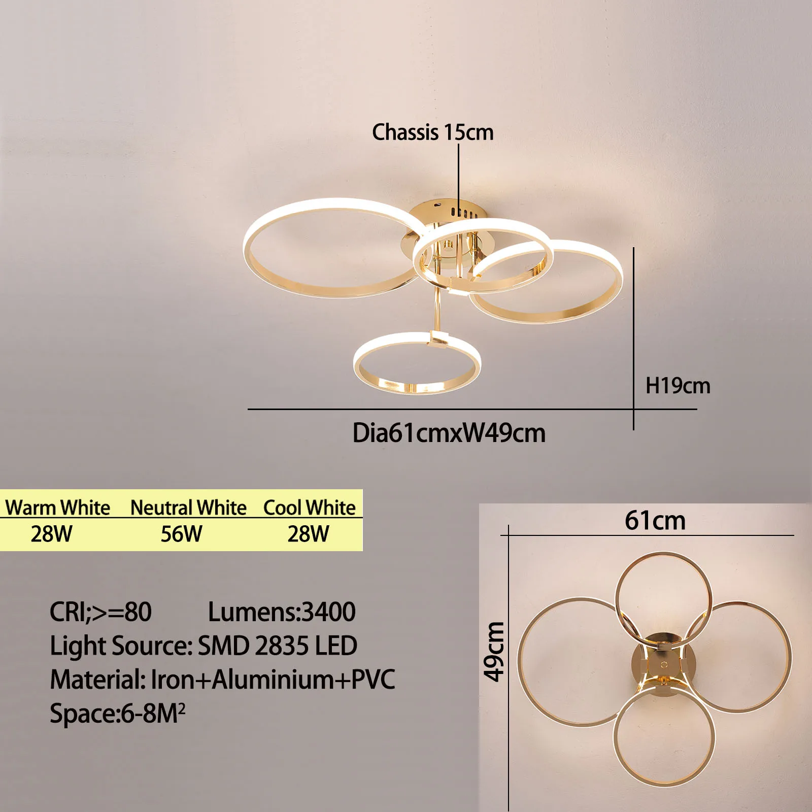 Moderne LED-plafondkroonluchter voor woonkamer, slaapkamer, ronde dimbare plafondlamp, goud/chroom/zwart slaapkamer plafondlamp