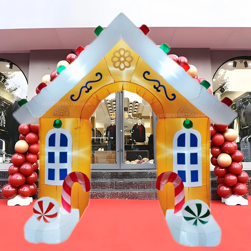 Christmas Inflatable Candy House Arch and Santa Claus Built-in LED Lights Indoor Outdoor Fun  Yard Garden Holiday Party Decorate