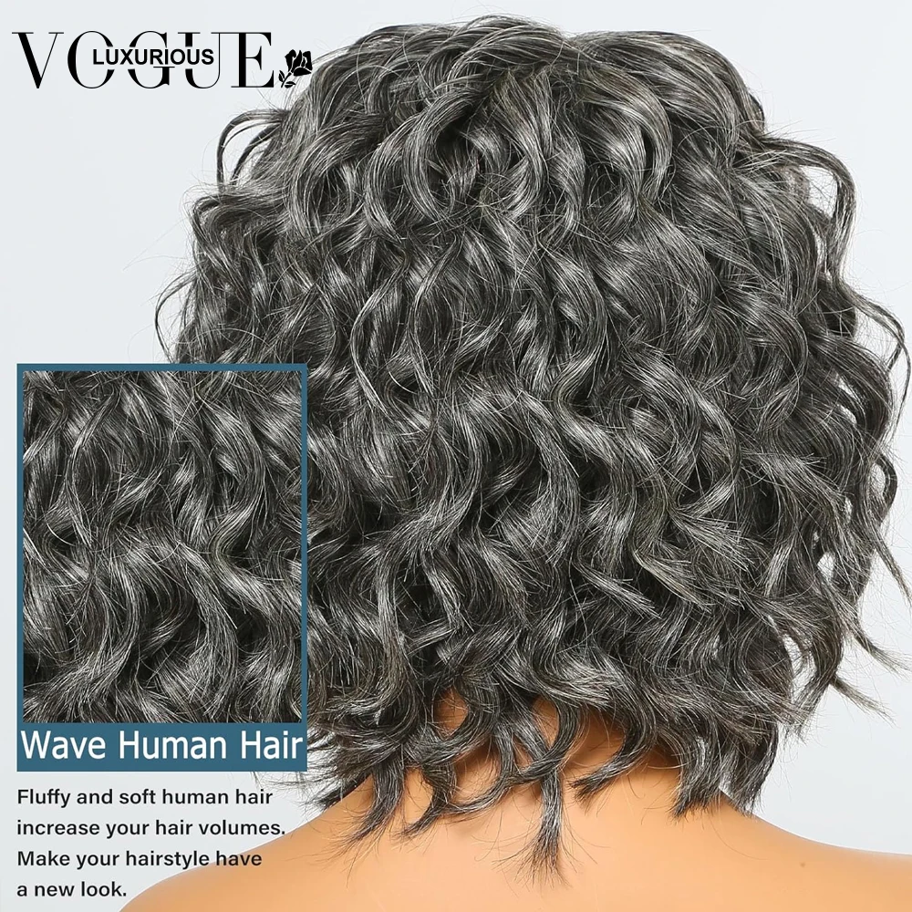 Парики из человеческих волос с сольным перцем, волнистые, короткие, без клея, 4x4 HD, 5x5