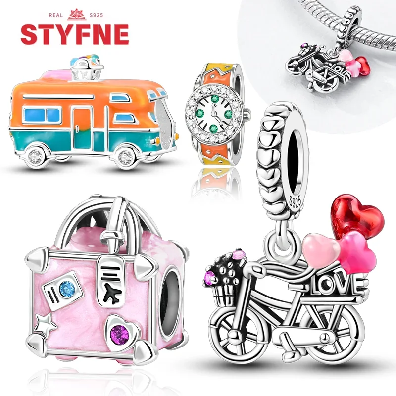 

New Original Charms 925 Sterling Silver Lover Flowers Dangle Charms Car Beads Fit Original Bracelet DIY Fine Jewelry for Women