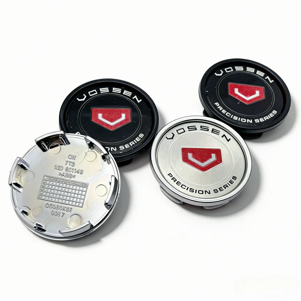 4 unidades Tapas de centro de rueda VOSSEN con emblema, Ø exterior 58 mm, con clips de 53 mm, tapas de buje de rueda, tapas antipolvo, accesorios de repuesto para coche