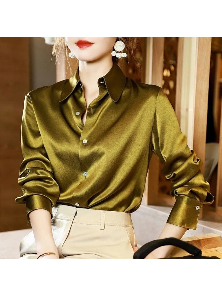 Women's Heavy Satin Simulation Silk Shirt, High-End Western Top, Autumn, New Style