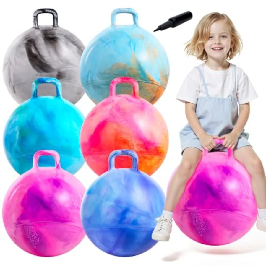 الراكب العلوي 6 قطعة كرة هوبر للأعمار 3-6 18 بوصة كرة نطاطة قابلة للنفخ مع مقبض متعة داخلي في الهواء الطلق كذاب القفز هوبي #1