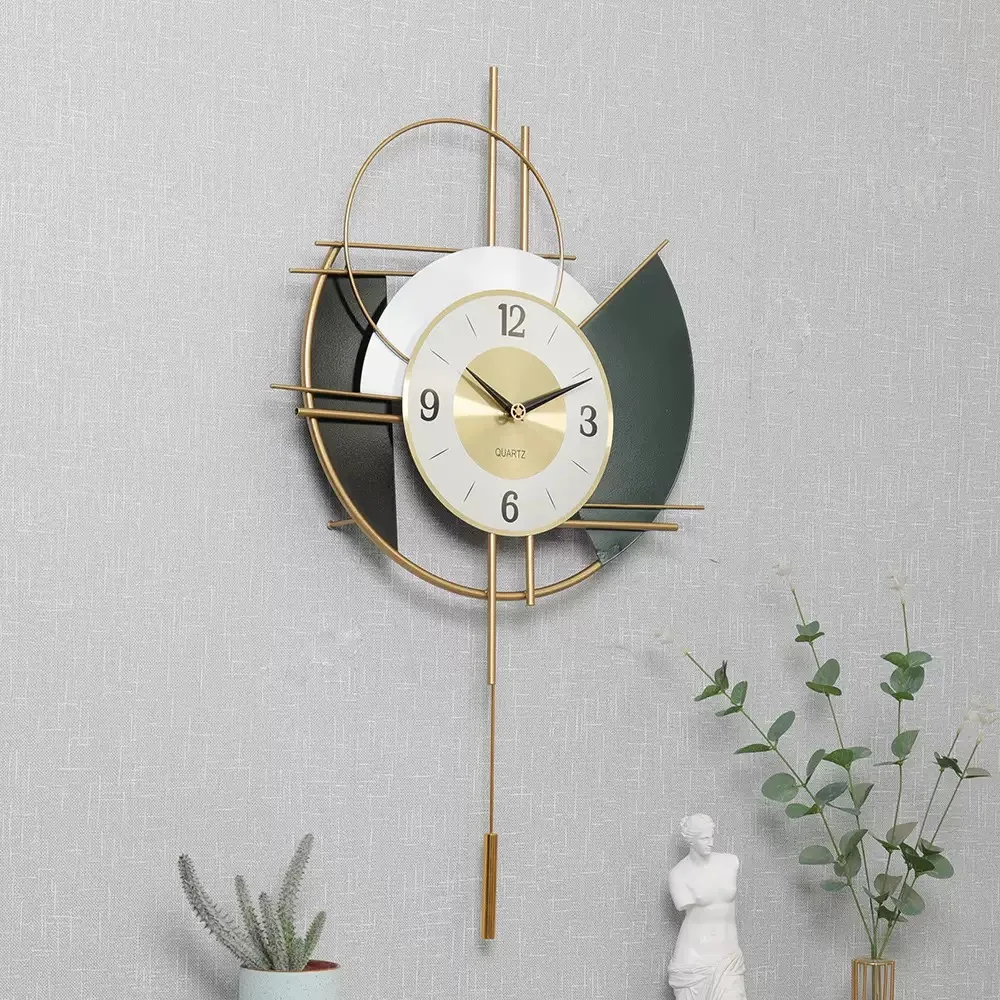 

Light Luxury New Chinese Living Room Decoration Wall Clock Nordic Swinging Clock Iron Art Creative Home Decoration Clock