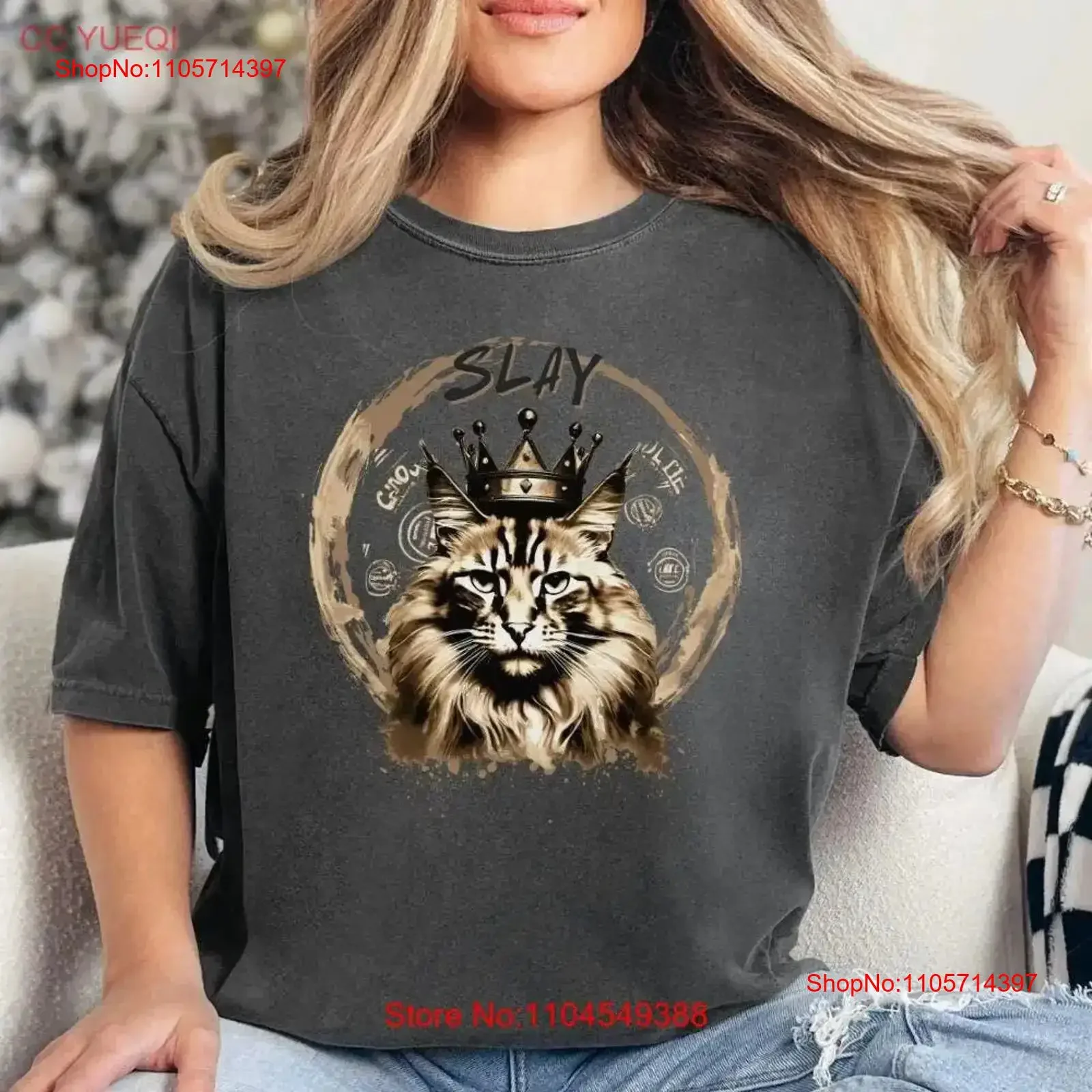 Slay Queen Maine Coon Cat T Shirt Crown Royal Apparel 100 Soft Cotton Top Cute Catlover for Her Catmom Jersey Plus Sizes