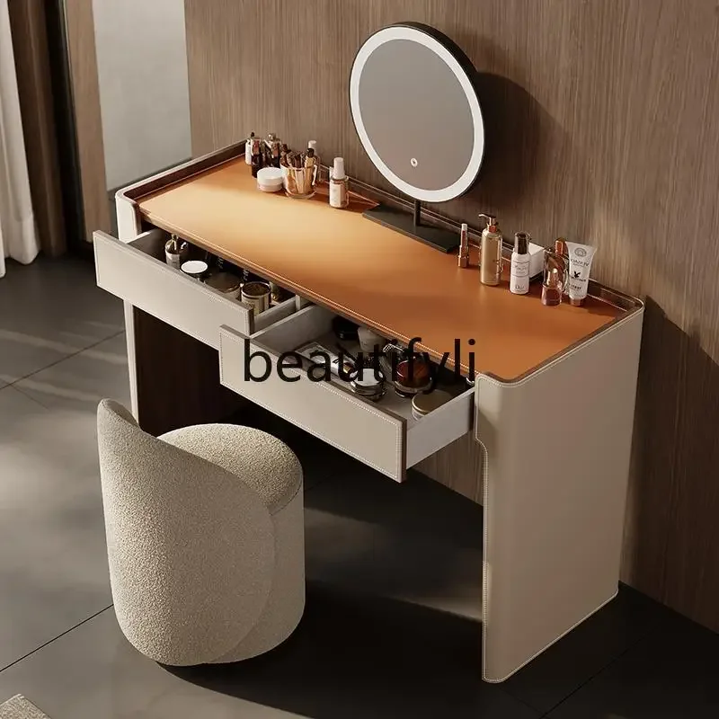 

Bedroom saddle leather premium makeup table small apartment modern simple Italian makeup table7446