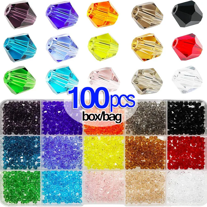 4MM 100Pcs/box/ bag Czech Bicone Crystal Beads for Jewelry Making Diy Accessories Colorful Faceted Glass Spacer Beads Wholesale