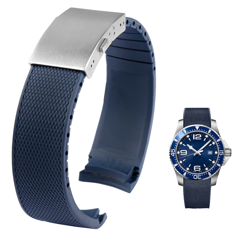Rubber Silicone Watch Strap Waterproof Watchband for Longines Strap for Conquest HydroConquest L3.742 782 Series 21mm