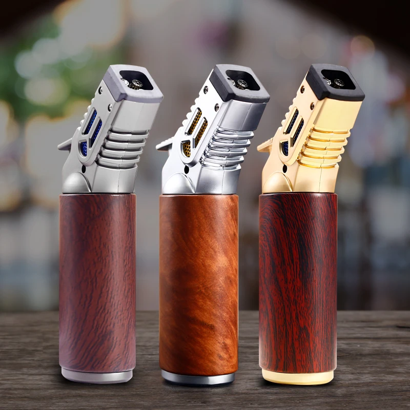 JOBON-Windproof Inflatable Cigar Lighter, Strong Four Blue Flame, Adjustable Size, Fixed Fire Lock Design, Torch Gun Cycle