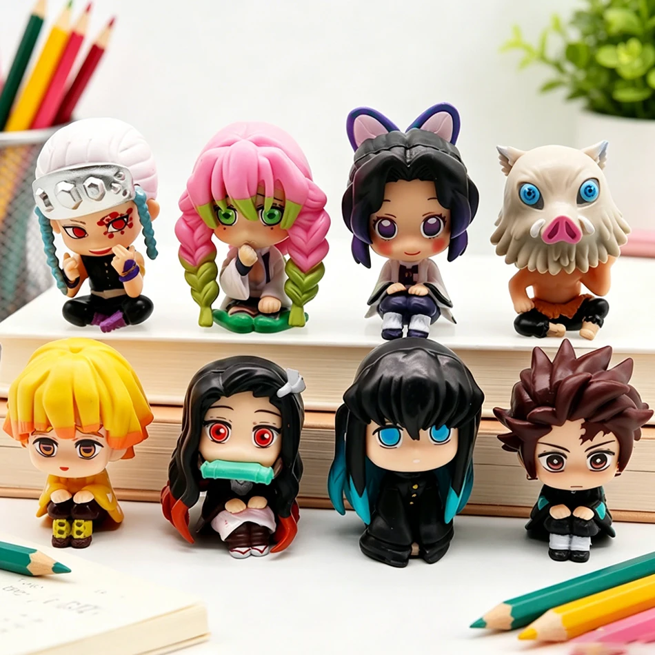 

Set Q Version Demon Slayer Action Figure, Sitting Ghost Doll, Tanjiro, Nidouzi, Inosuke, Zenizu Movie Model Toys, 4-15 pcs, set