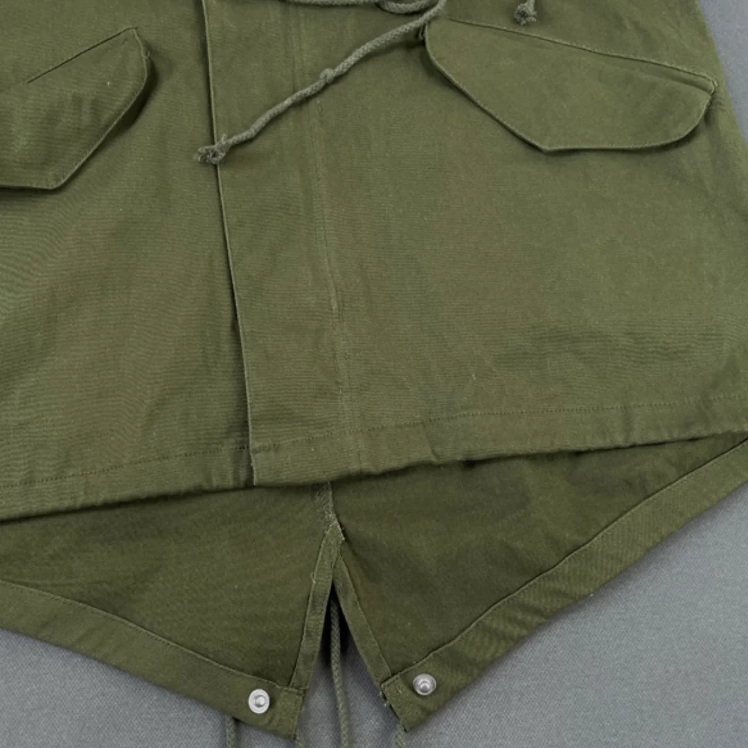 Men's Autumn Retro Cargo Style Loose Mid-Length Trench Coat  Japanese Design Cotton Hooded with Drawstring Waist