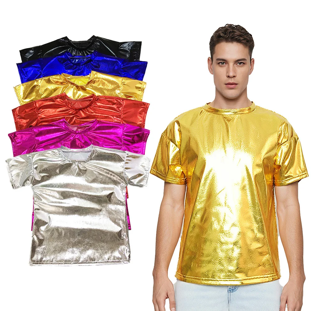 Kind Erwachsene Kostüm Kurzarm T-shirt Frauen Shiny Metallic T Rave Dance Festival Clubwear Tops Scoop Neck Holographische Top