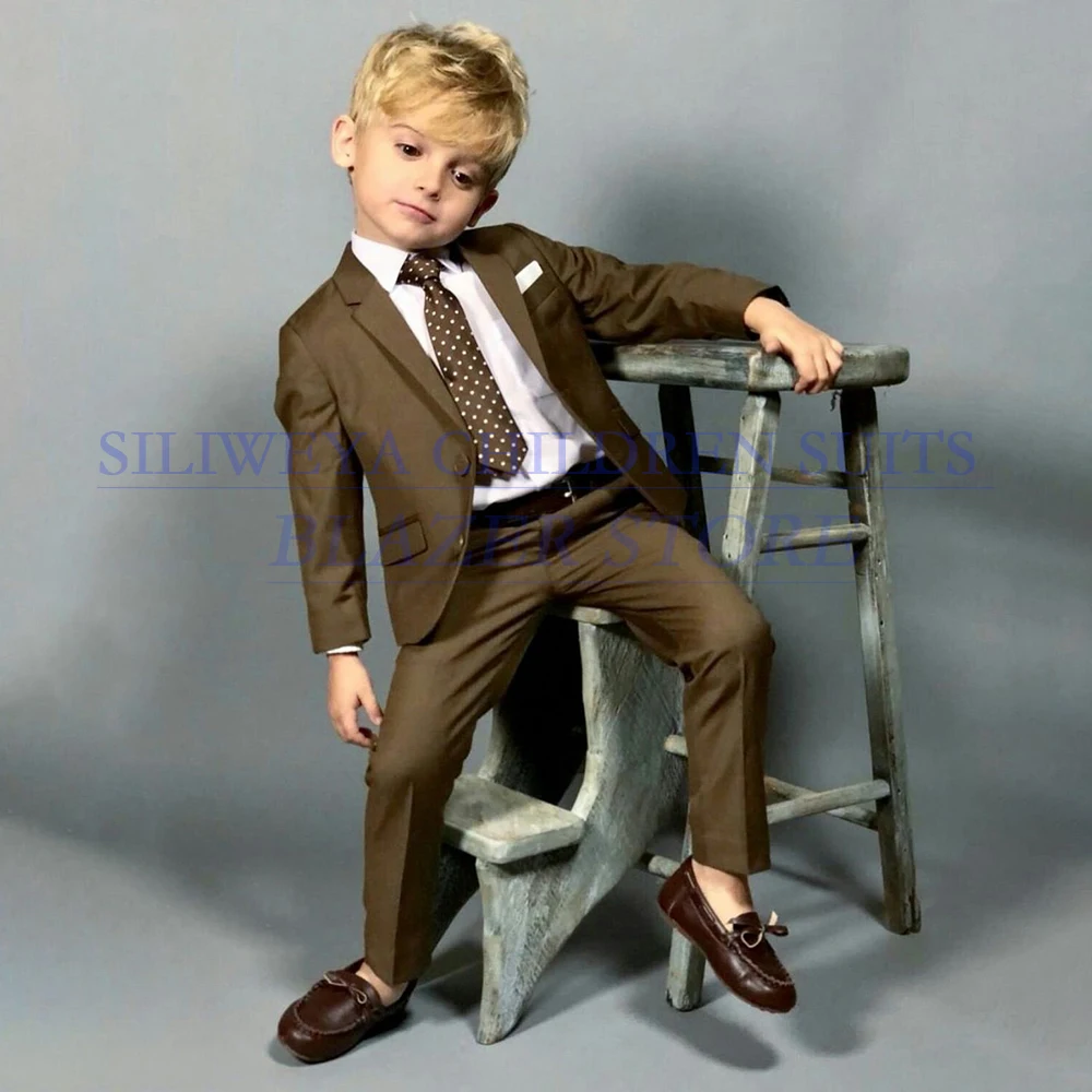 

Сплошной цвет, детские костюмы, модные однобортные приталенные брюки с лацканами, куртка, брюки, высокое качество, свадебная мужская одежда