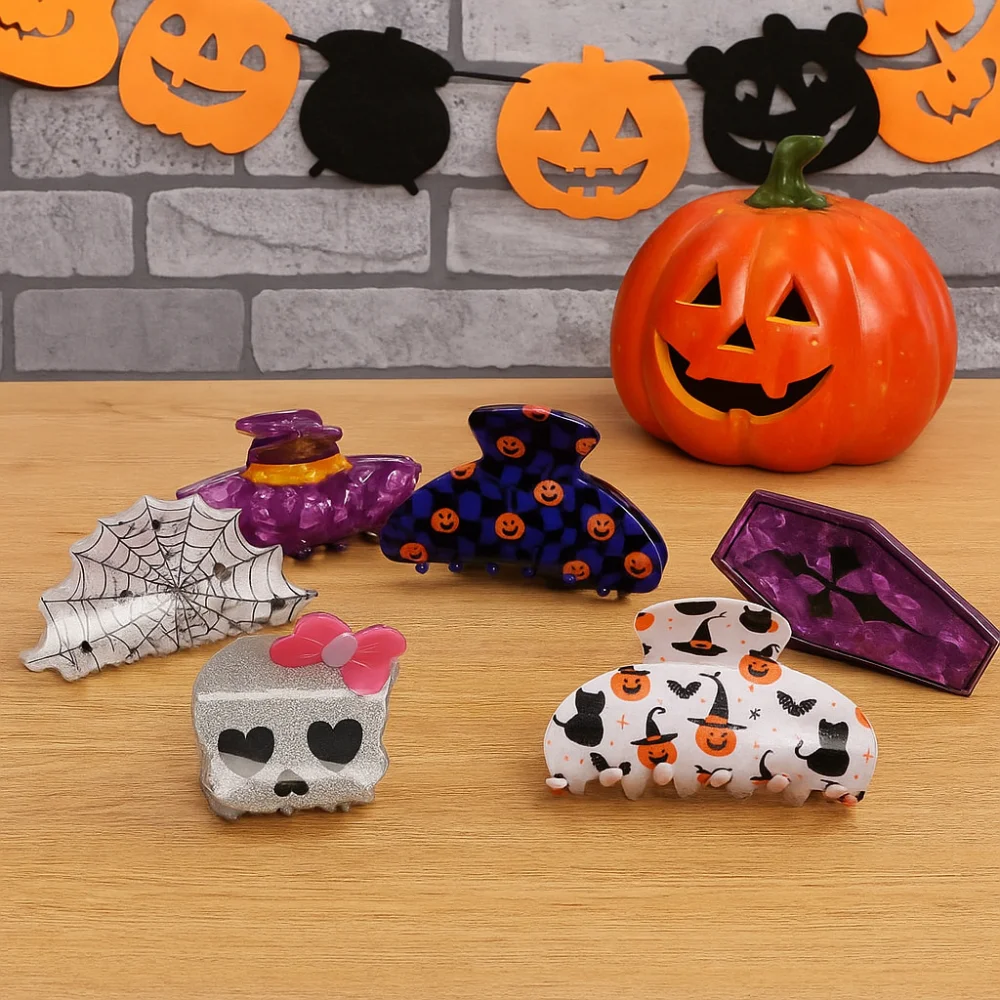 

Fashion Funny Halloween Hair Claw PVC Spider Pumpkin Themed Gripper Hair Crab Clip Geometry Skeleton Shark Clip Photograh