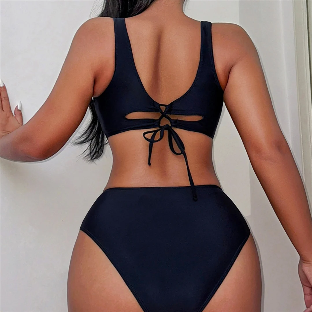 Sexy, zweiteiliger Bikini mit mittlerer Bundhöhe und hohem Beinausschnitt, Damen-Badeanzug, zweiteiliges Bikini-Set, Badebekleidung, Badeanzug, Modell V5879. – Detail 12