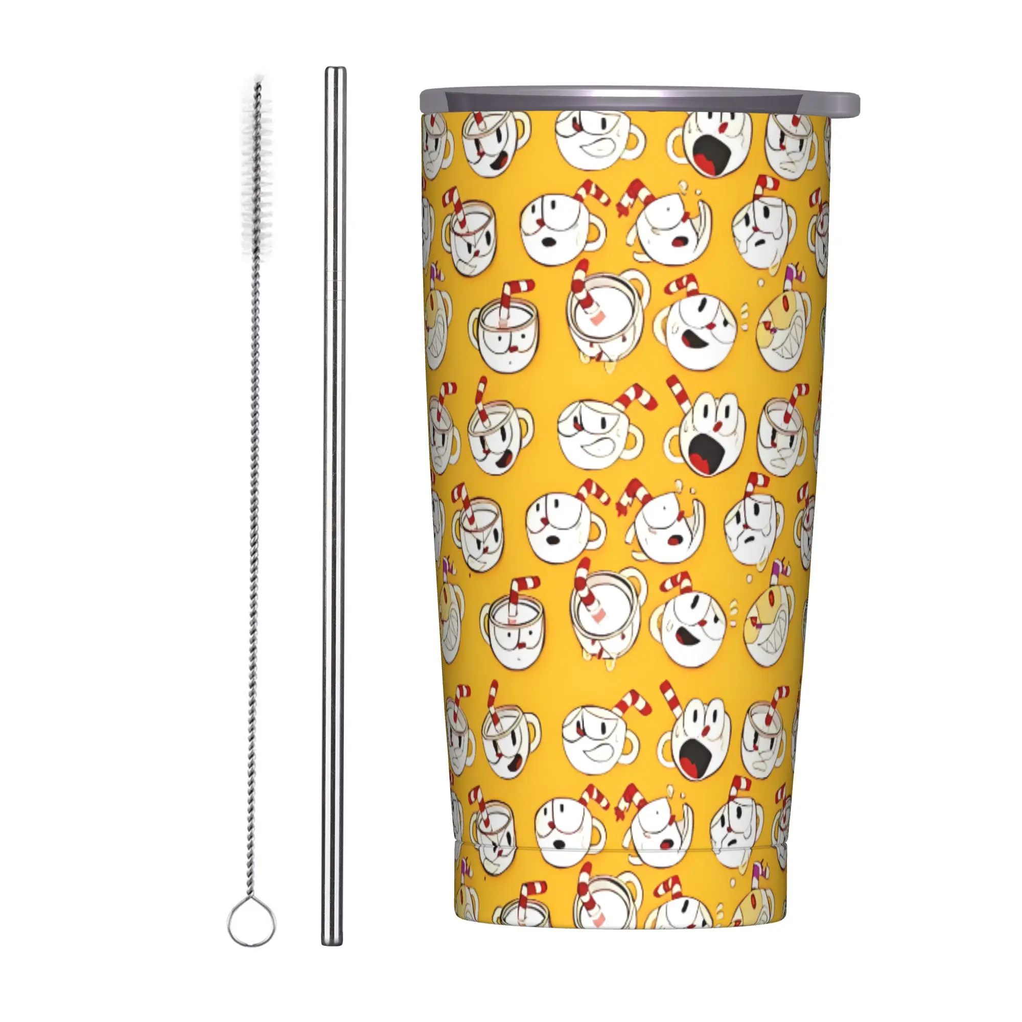 Cuphead Pattern Graphic Tumbler Vacuum Insulated  Thermal Cup Vacuum Flask Outdoor Mugs Water Bottle, 20oz