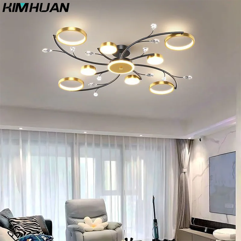 moderno led lustre de aluminio ouro luxo luzes pingente para sala estar quarto sala estudo k9 lampadas decorativas de cristal 90260v 01