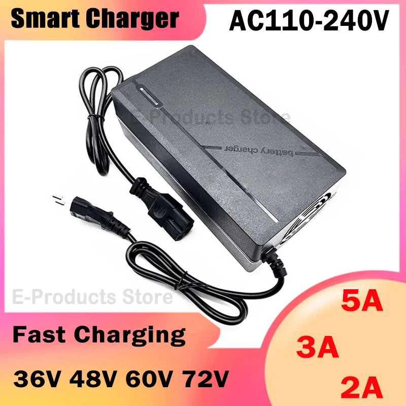 36V 48V 60V 72V Lithium Battery Charger 2A 3A 5A 10S 13S 16S 20S Fast Car Charger 42V 54.6V 67.2V 84V Smart Charging EU Plug