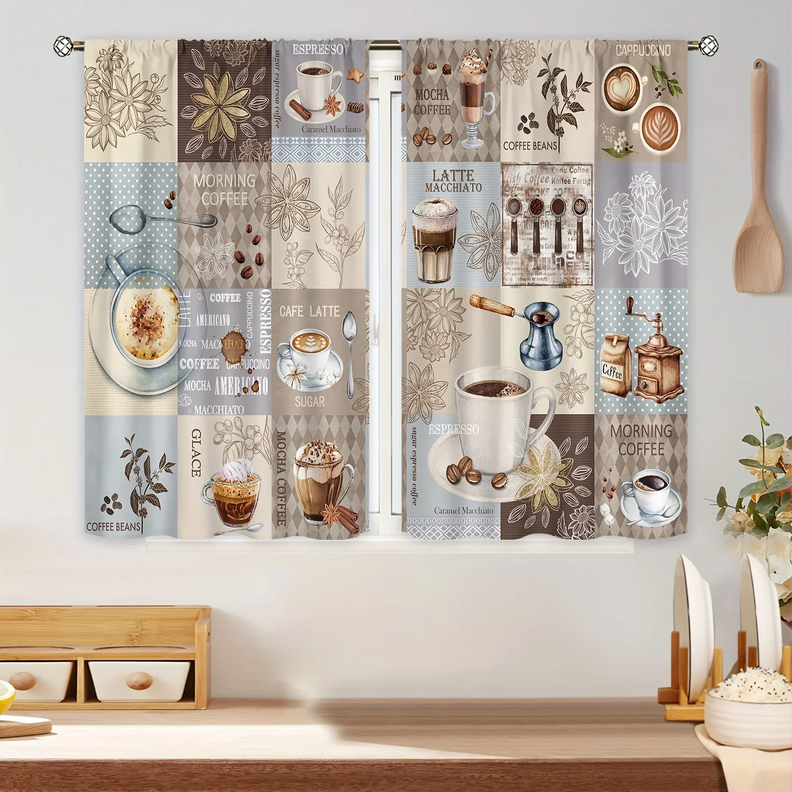

2 Panel Set, Vintage Cafe Rod Pocket Rustic Kitchen Curtains For Kitchens Bedrooms Rooms Cafe Living Room Home Decoration