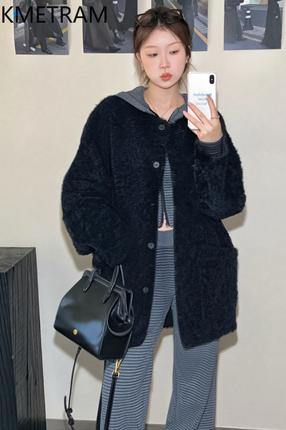 KMETRAM 100% Merinowol Schapenvacht Bontjas Dubbelzijdig Echt Bont Zwarte Jas Herfst-Winter Eenvoudige Kleding 2025 vestes femmes