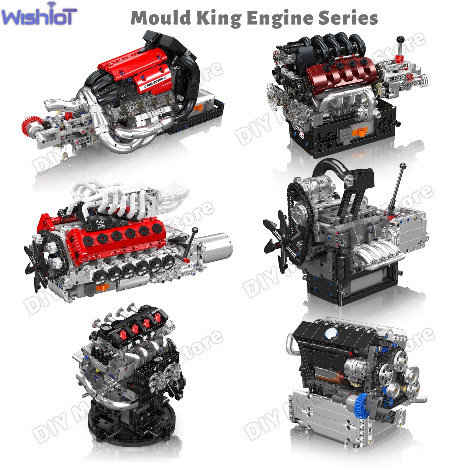

Mould King Engine Series Building Blocks Simulation Luxury Aupercar Sports Car Engine Model Motor Control Kids Adults Toys Gift