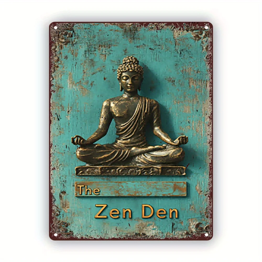 

Zen Den Welcome Sign - Vintage Buddha Serenity Metal Wall Art, 8x12 Aluminum Sign for Rustic Kitchen & Pub Decor