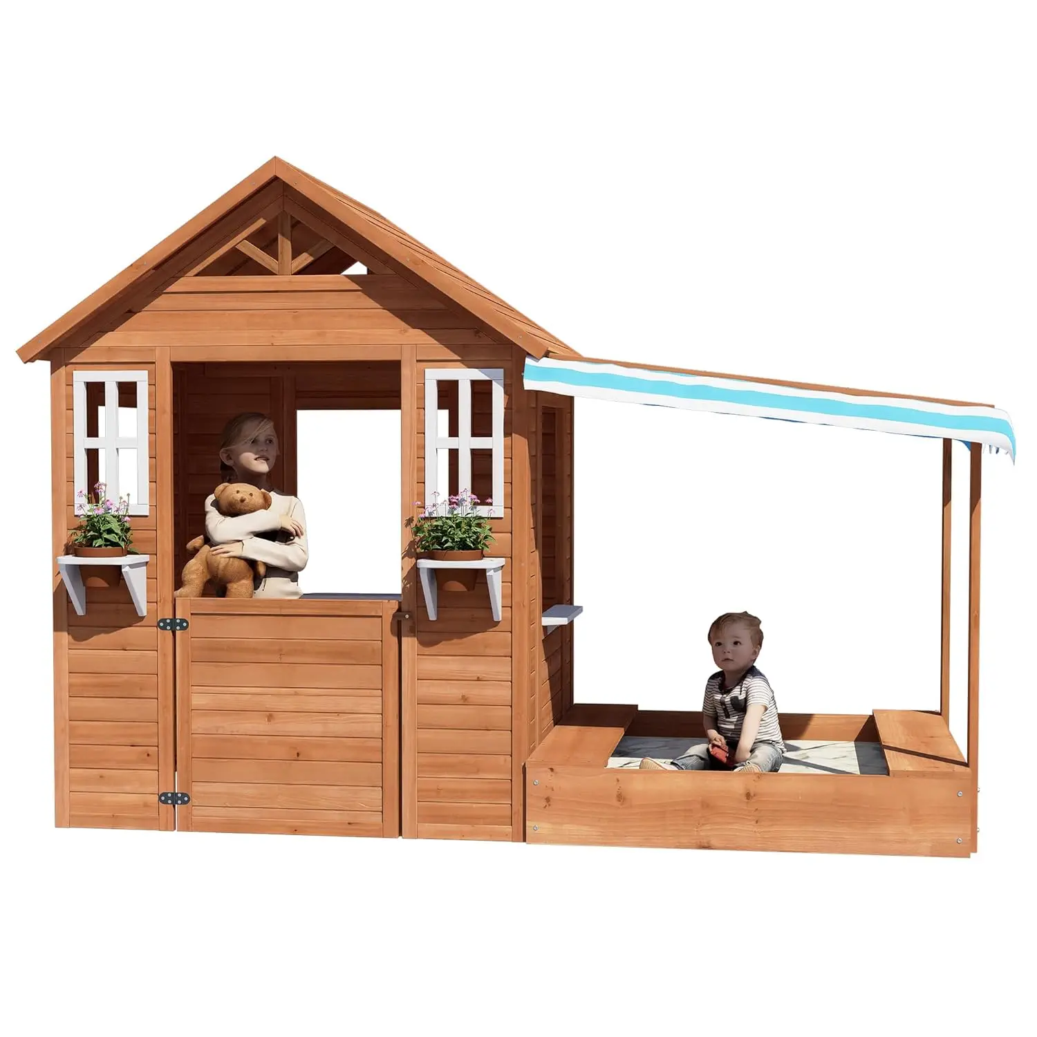 

Wooden Kids Playhouse with Sandbox & Sand Pit for Backyard Garden Ages 3-10, Customized