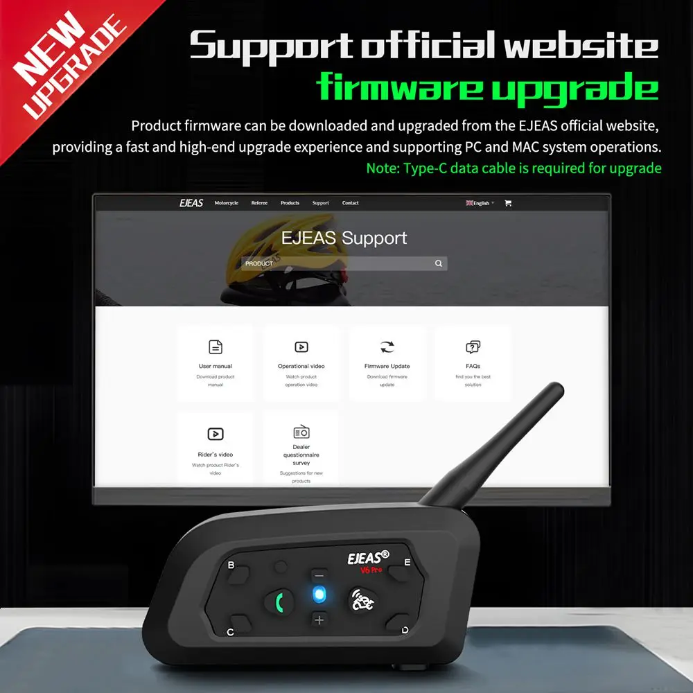 EJEAS V6 PRO+ Motorradhelm-Gegensprechanlage, Bluetooth-Headset, 6 Fahrer, Kommunikator, wasserdicht, V5.1-Musikplayer, 800 m Gegensprechanlage – Detail 12