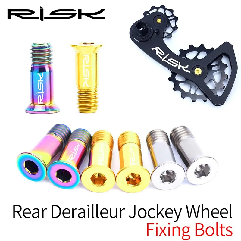 RISK 2pcs/box Road Mountain Bike Bicycle M5*14.2mm Shift Rear Derailleur Pulley Jockey Wheel Fixing Bolts Screws Titanium Alloy