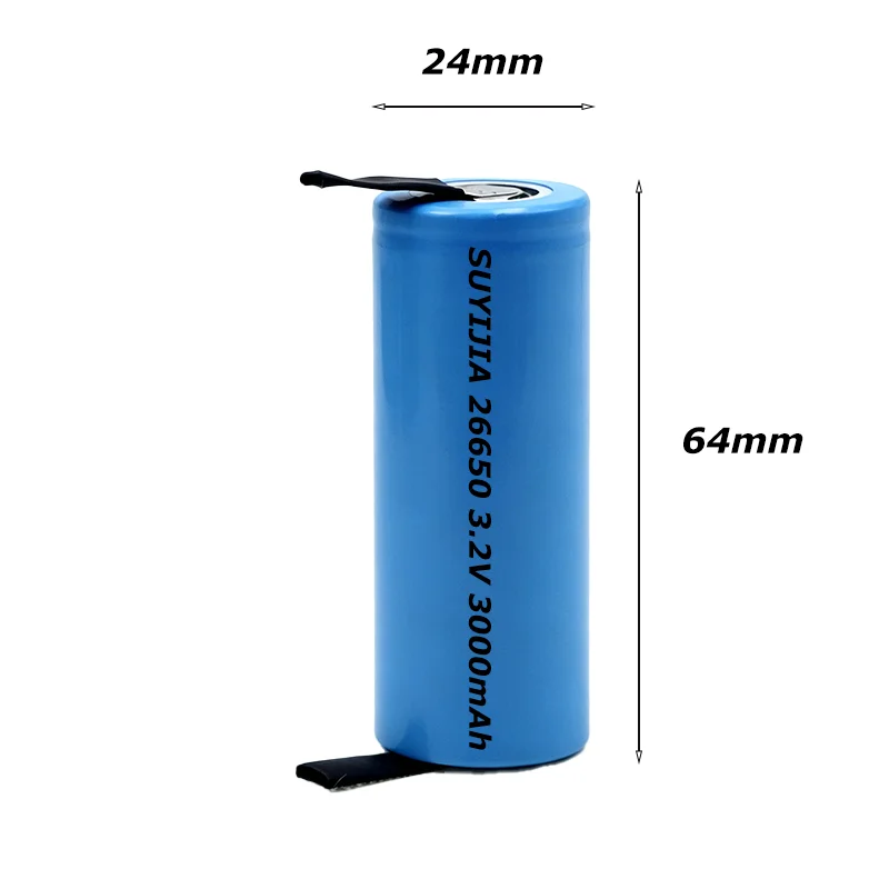 26650 LiFePO4 Battery 3.2V 3000mAh Rechargeable  Battery for Strong Light Lamps Mining Lamps Electric Tools +DIY Nickel Sheets view 3