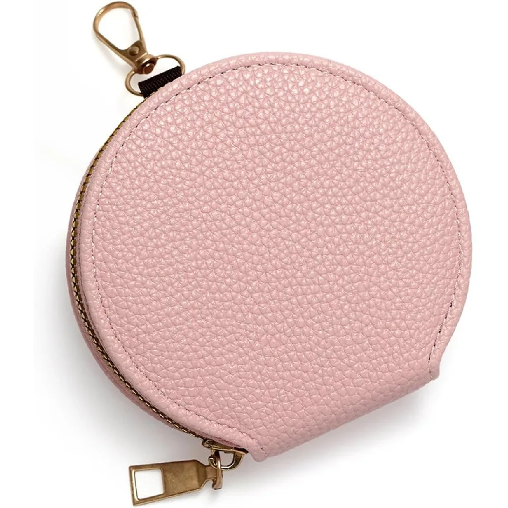 1 Pack INS Style Round Mini Coin Purse, Lychee Texture PU Leather Zipper Small Wallet, Portable Keychain Tiny Pouch for Coins Earbuds Lipstick Women Girls Birthday Holiday Gift