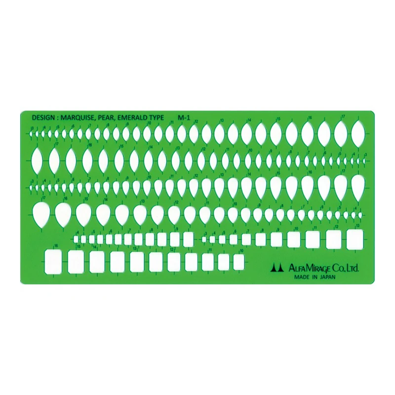 

Alfa Mirage M-1 Gemstone Design Template Marquise Pear Emerald Shape Plastic Jewelry Drawing Template Made in Japan