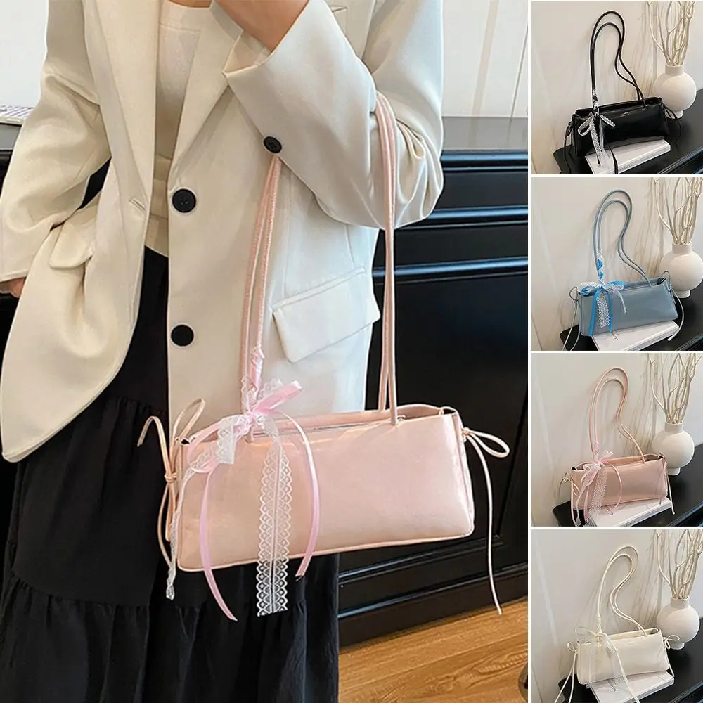 

Trendy Multicolor Shoulder Bag PU Leather Large Capacity Underarm Bag Bowknot with Lace Ribbon Ladies Clutch Shopping