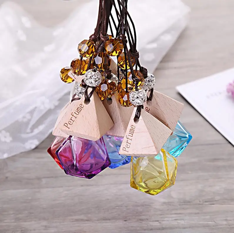 Glass Car Perfume Bottle with Wood Cap Empty Refillable Bottle Hanging Cute Air Freshener Carrier 100pcs ni34