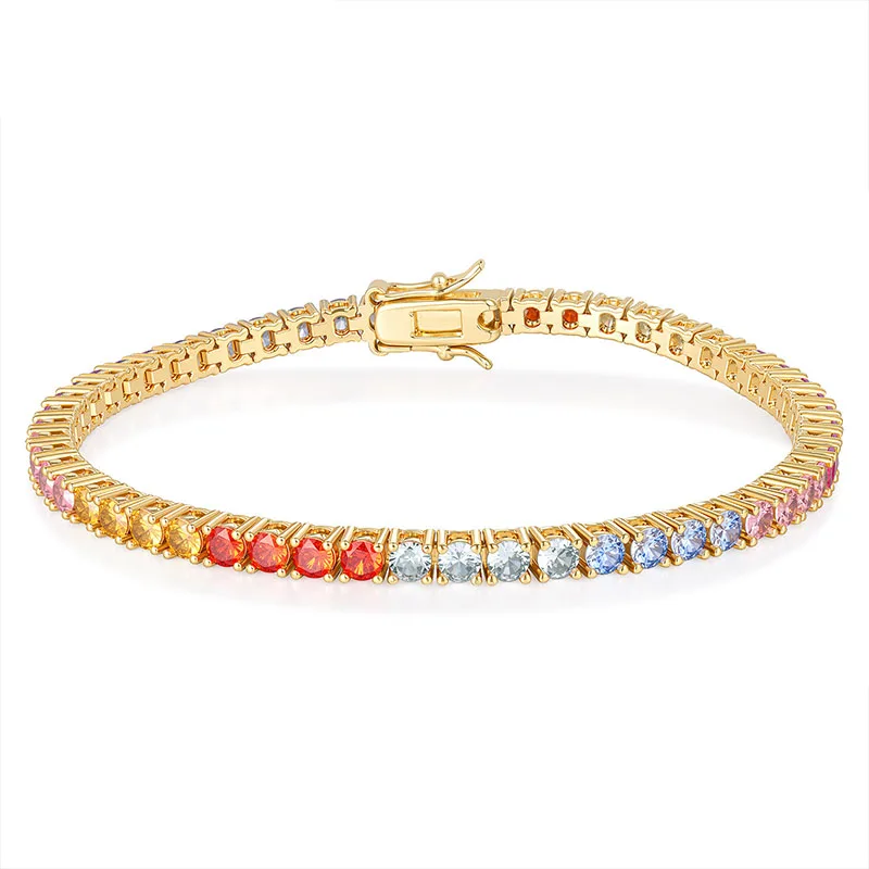 

Браслет Apexelle Brand Luxury Jewelry из меди с золотым покрытием, инкрустированный цветными цирконами, теннисный браслет, модный аксессуар для женщин.