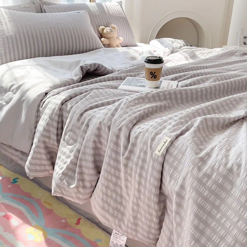Washed Cotton Plaid Quilt, Air Condition Thin Comforter, Blanket Bedspread, Single, Double, Queen, King Bed Coverlet, Summer