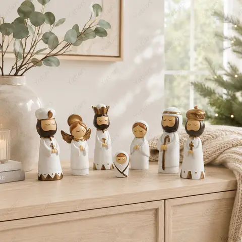 7PCS Christmas Nativity Figurine Set Handmade Ceramic Jesus Birth Scene Ornament Mary Joseph King Shepherd Home Decor Gift