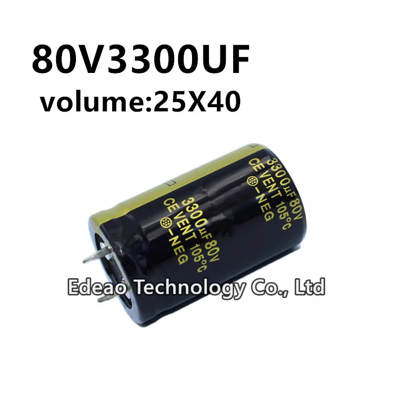 

2Pcs/lot 80V 3300UF 80V3300UF 3300UF80V volume: 25X40 mm audio power amplifier inverter aluminum electrolytic capacitor