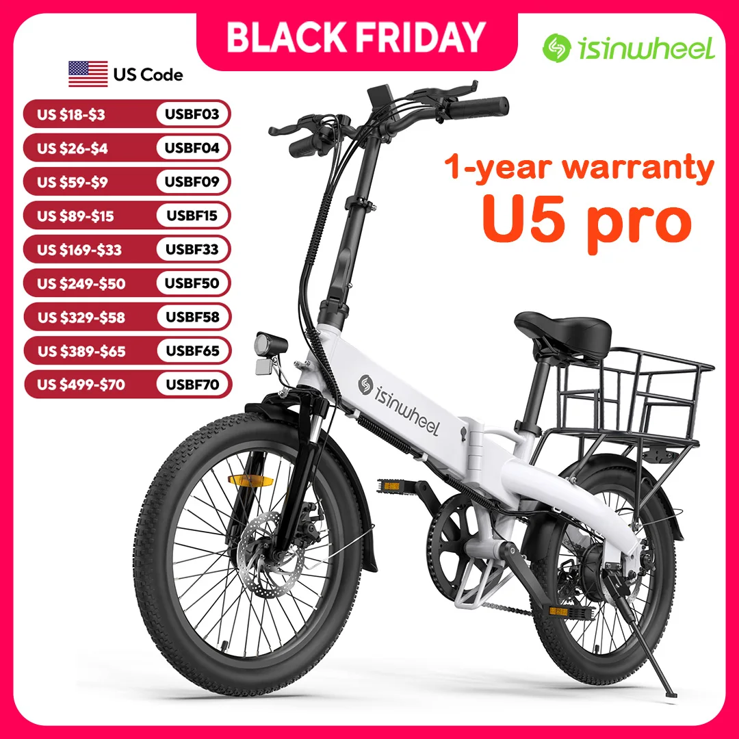 

isinwheel U5 Pro E Bike for Adults Electric Bike with Front Suspension 20 mph 48V 500W Folding Ebikes for Adults 7 Speed Gear