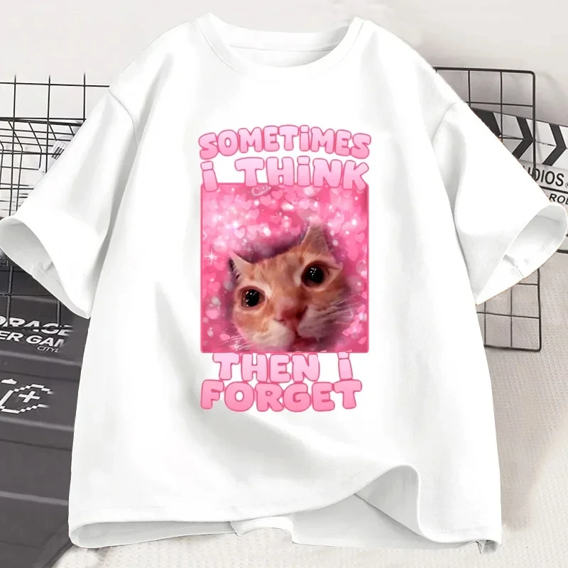 

Иногда мне думаю, тогда я забывай, забавная футболка с котом-мемом, женская и мужская футболка с глупым юмором и кошками, модные топы с короткими рукавами