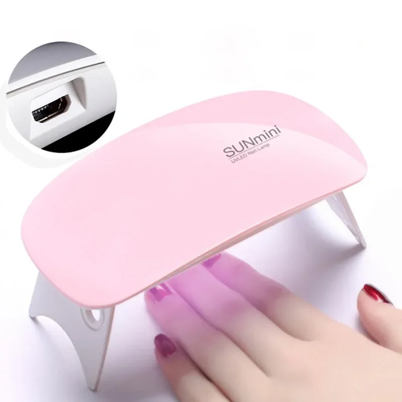 Mini secador de uñas portátil, 6 LED, 6W, lámpara de manicura UV, para el hogar, esmalte de uñas, barniz para curar esmalte de Gel con Cable USB