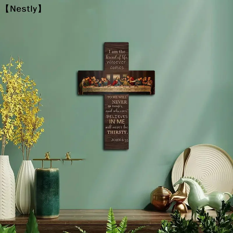 Bread Of Life Last Supper Scene Wood Sign Cross Wall Art Plaque Home Decor Pendant Wall Card Bible Scripture Wall Hanging〔Nest〕