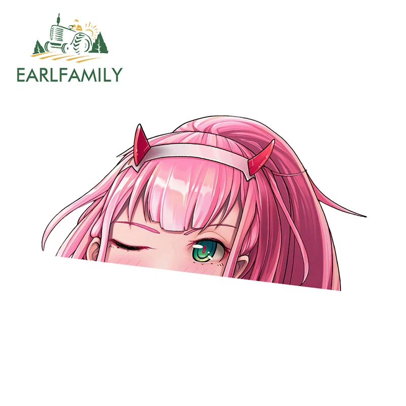 EARLFAMILY Zero Two Chibi Peeker Wink Car Stickers Darling Cute Anime Interesting Decals Scratch Proof Glass Accessories
