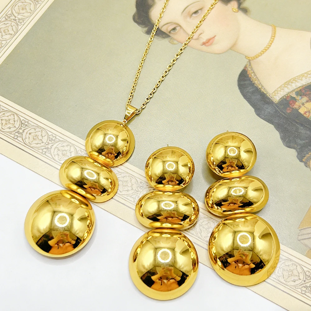 

African Classic Women Necklace with Earrings Set Luxury Gold Color Jewelry Sets Lager Necklace Earrings Jewelry for Lady Daily