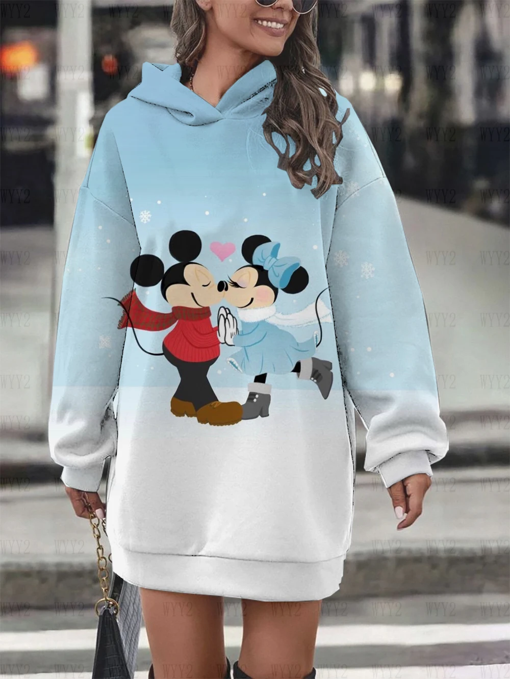 Women's Autumn Winter New Loose Comfortable Hoodies Christmas Gift Disney Mickey Minnie Print Role Play Fashion Dress