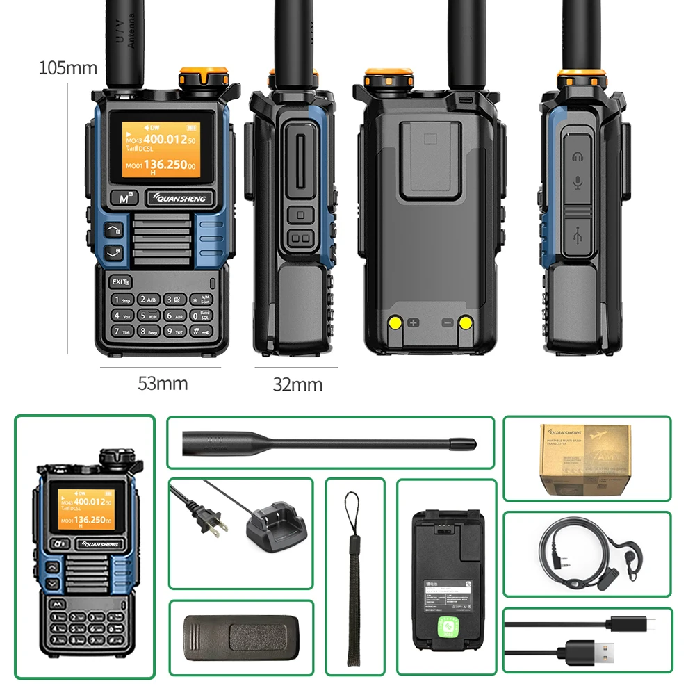 Quansheng UV-K6 Upgrade UV-K5 (99) Interphone 5W Air Band Radio Tyep C Charging UHF VHF DTMF FM Scrambler NOAA Wireless Frequenc