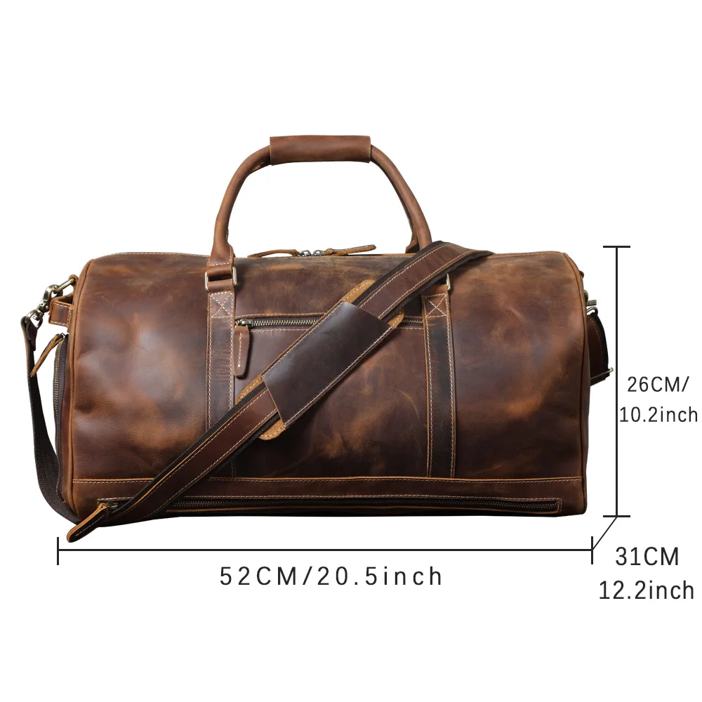 S.WORKER Vollnarbenleder Herren-Reisetasche mit mehreren Fächern, große Kapazität, Weekender-Reisetasche aus Vollnarbenleder – Detail 3